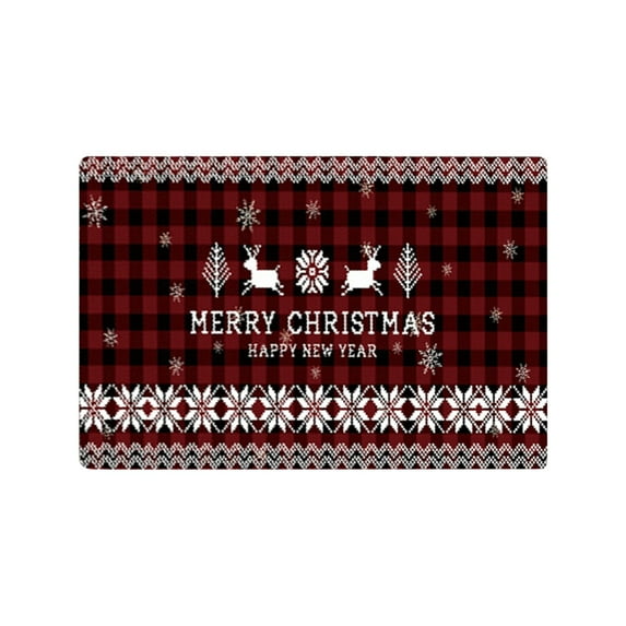 Uuowzo Merry Christmas Kitchen Rugs Mats, Buffalo Plaid Winter Xmas Holiday Home Kitchen Decor Floor Mats, Washable Non-Slip Sink Carpet, 24x16in