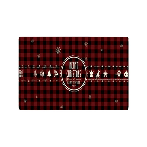 Uuowzo Merry Christmas Kitchen Rugs Mats, Buffalo Plaid Winter Xmas Holiday Home Kitchen Decor Floor Mats, Washable Non-Slip Sink Carpet, 24x16in
