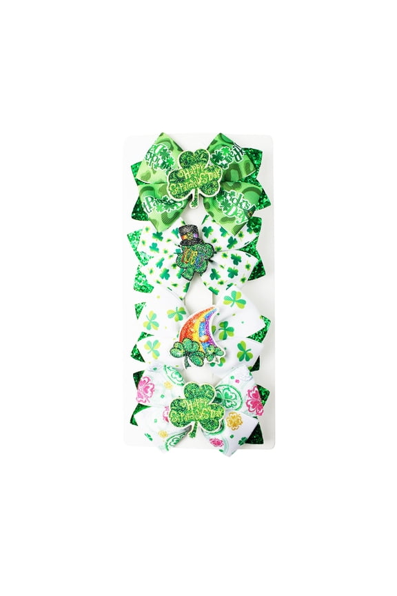 St Patricks Day Hair Bows Green Glitter Clover Alligator Clips Girls Women Shamrock Irish Party Accessories