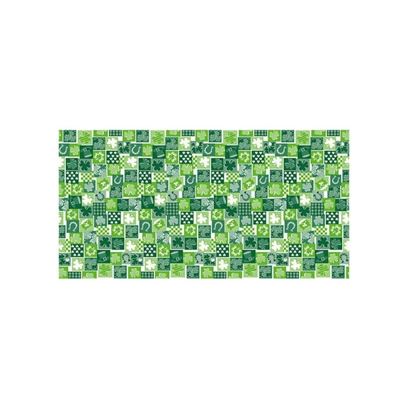 Uuowzo St Patricks Day Vinyl Tablecloth Flannel Backed 54x108 Inch Green White Yellow Clover Design for Dining Kitchen Table Protection and Holiday Party Use