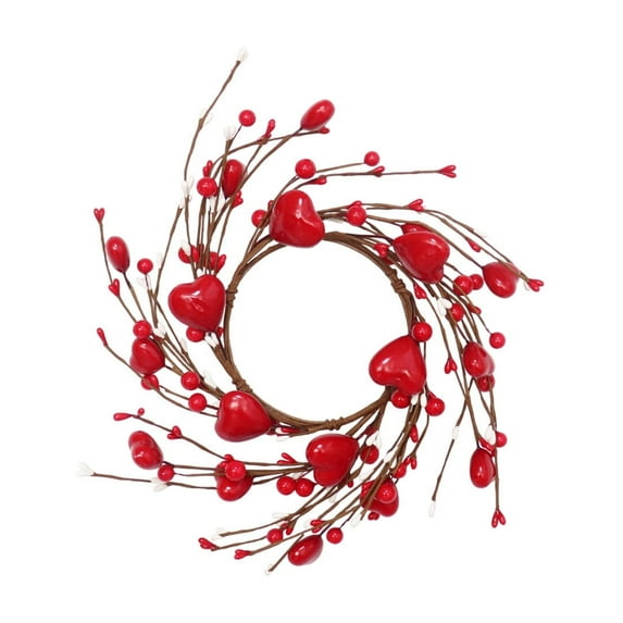 Uuowzo Valentine's Day Heart Shaped Berry Wreath Artificial Red Hearts Wreath Door Hanging Closet Decoration Valentine's Day Decoration Valentine's Day Gift Self-love Gifts, A