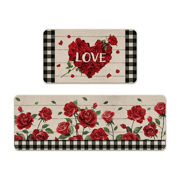 Uuowzo Valentine's Day Kitchen Floor Mats Two Piece Set Home Bedroom Carpet Door Mat Entrance Bathroom Door Fouling Mat Entrance Door Mat for Valentine'S Day Home Setting, C