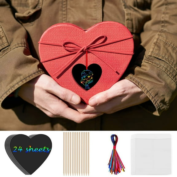 Uuowzo Valentine's Day Love Scratch Paper Art Set 24 Pcs Scratch Paper Scratch Off Art Crafts Kits DIY Scratching Festival GiftValentine's Day Gift Self-love Gifts, Black