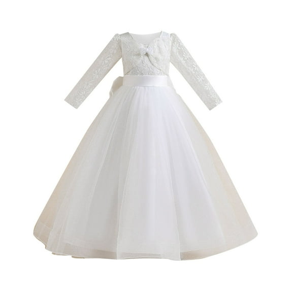 ZHUASHUM 2023 New Children'S Dress Middle And Big Children'S Lace Wedding Dress Long Mesh Tutu Skirt Princess Dress White 16-17 Years