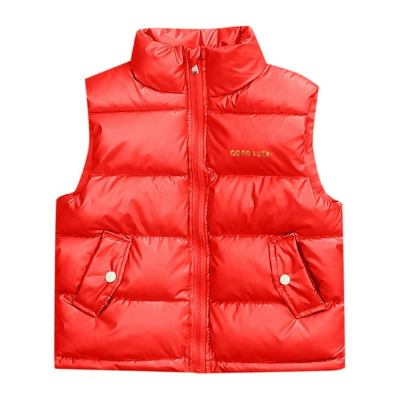Uuszgmr Baby Boys Girls Coats Kids Vest Winter Warm Lightweight Toddler Vest Outerwear High Neck Cute Sleeveless Jacket Red,Size:5-6 Years
