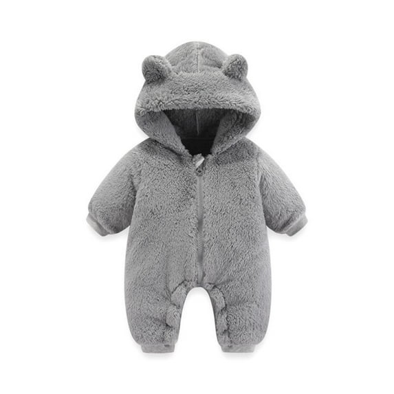 Uuszgmr Baby Boys Girls Jumpsuits Cute Infant Snowsuit Winter Coat Solid Color Bear Warm Hooded Thick Romper Jumpsuit Outfits Grey,Size:9-12 Months
