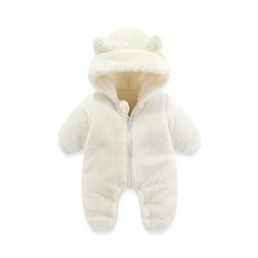 ZHUASHUM Baby Boys Girls Rompers Cute Snowsuit Winter Coat Solid Color Bear Warm Hooded Thick Romper Jumpsuit Outfits Beige 0-3 Months