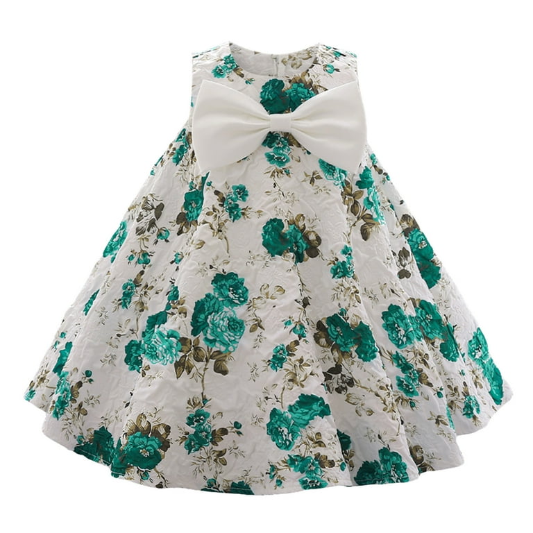 Uuszgmr Baby Dress Girls Dress Bowknot Flower Dress Sleeveless Children Party Pageant Dress Green Size 6 12 Months