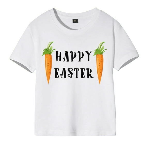 ZHUASHUM Baby Easter T Shirts For Boys Girls Solid Color Toddler Summer Short Sleeve Round Neck Letter Carton Blouse Orange 5-6 Years
