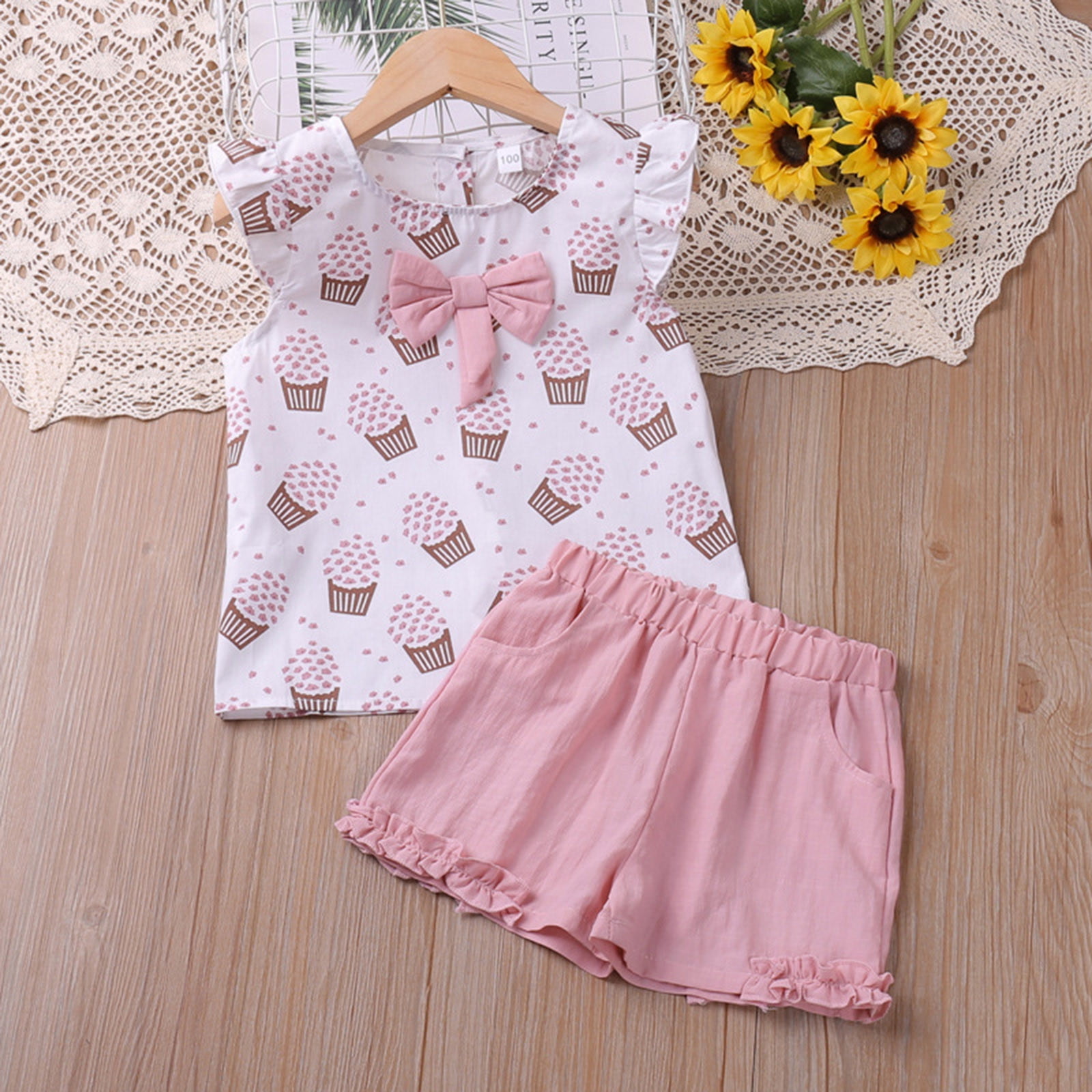 Babyhug 100% Cotton Sleeveless Top & Shorts Set Float Print - White Blue & Pink