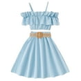 thumbnail image 1 of ZHUASHUM Baby Girl Outfits Toddler Sleeveless Solid Color Ruffles Tops Skirt With Belt Cute Girl Clothes Set Blue 11-12 Years, 1 of 5