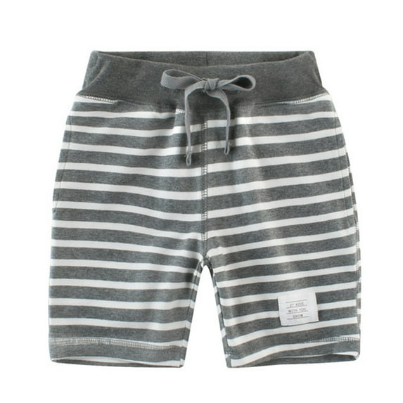 ZHUASHUM Baby Pant For Boys Toddler Jogger Shorts Summer Nickel Sweatpants Cotton Casual Stripes Prints Short Active Pants With Pockets,2-3 Years Dark Gray