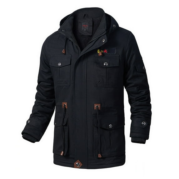 Uuszgmr Coats For Mans Male Autumn And Winter Solid Zipper Loose Outdoor Cotton Coat Top Blouse Jacket