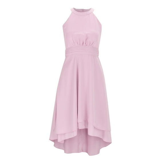 Uuszgmr Cute Dress For Girls Halter Neck Solid Color Sleeveless Elegant Floral A Line Chiffon Long Party Dress ,Size:6-7 Years