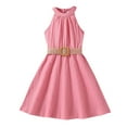 thumbnail image 1 of Uuszgmr Dress For Girls Spring Summer Solid Color Sleeveless Halter Casual Dress With Belt Pink,Size:9-10 Years, 1 of 6