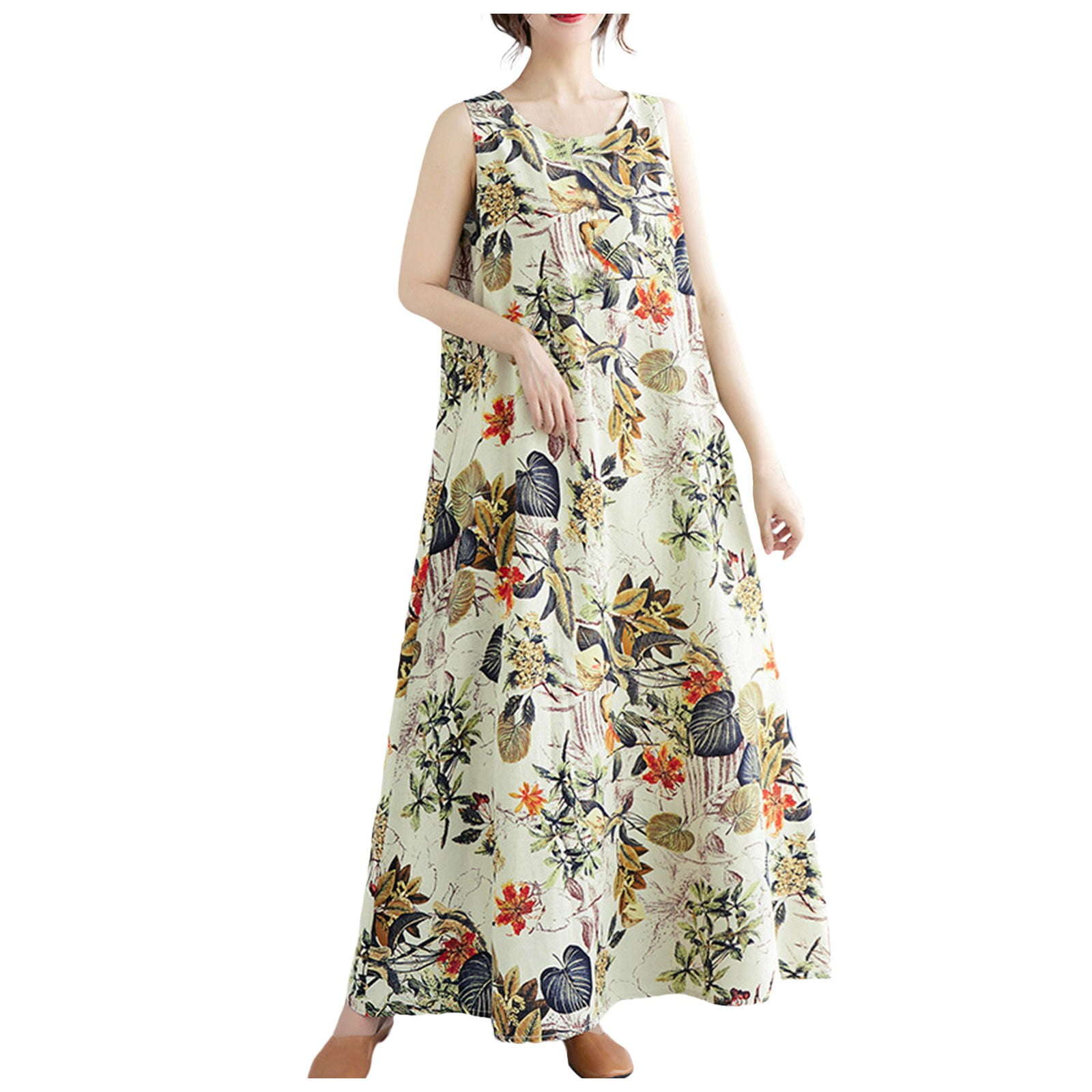 Uuszgmr Dresses For Women 2024 Vintage Fashion Floral Print Sleeveless ...