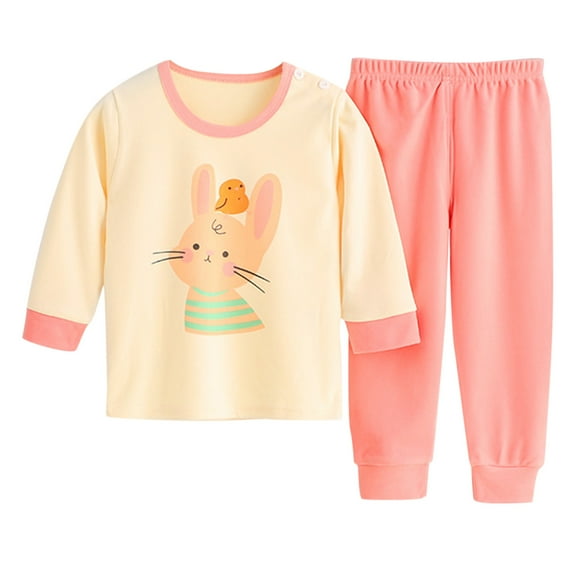 Uuszgmr Easter Outfits For Girls Boystoddler Baby Soft Solid Color Tracksuit Sleepwear Outfits Cartoon Prints Long Sleeve Kid Sleepwear Sets Red,Size:6-12 Months