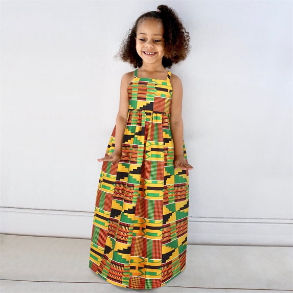 Uuszgmr Girl Dress Cute Style Strap Traditional Toddler Child Spring And Summer Princess Dress Sleeveless Outfits Backless Dresses Yellow,Size:5-6 Years
