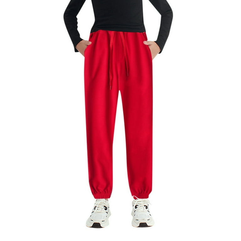 Zhuashum Kid Pants for Boys Girls Active Pants Jogger Sweatpants with Pockets Warm Kids Trousers Casual Solid Color Pants Red Size 10 12 Years Boy s