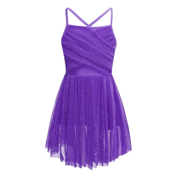Uuszgmr Kids Girls Lyrical Dance Dress Glittery Mesh Camisole Tutu Dress Contemporary Dance Wear,Size:10-12 Years