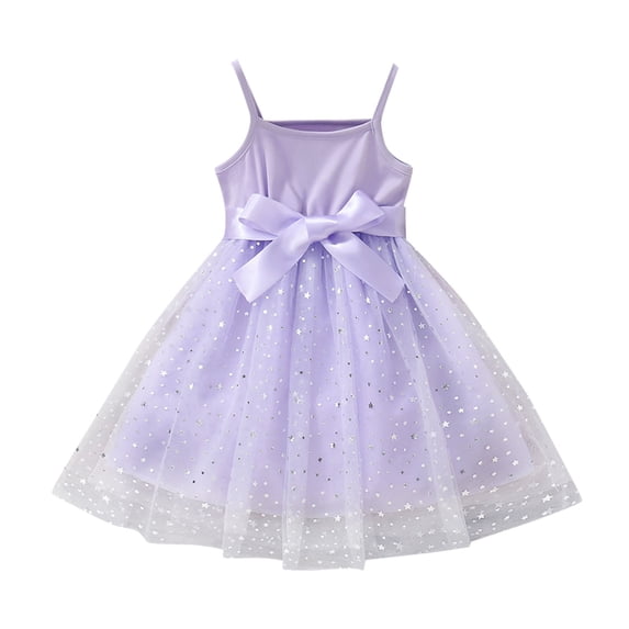 Uuszgmr Kids Toddler Baby Girls Tutu Dress Sleeveless Bowknot Star Glitter Tulle Dresses Party Prom Ball Gown Princess Dress Purple,Size:3-4 Years