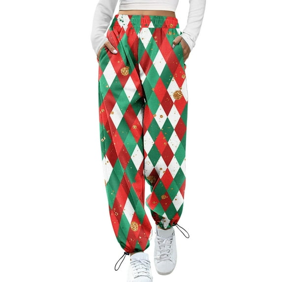 Uuszgmr Leisure Pants For Womens Comfortable Pants For Women Casual Christmas Print Bottom Sweatpants Pockets High Waist Sporty Gym Fit Jogger Pants Lounge Trousers
