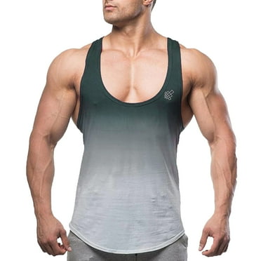 ZHUASHUM Men'S T Shirts Spring And Summer Sports Sleeveless Top Gradient Color Tank Top Fitness Tight Fitting Muscle Vest Black L