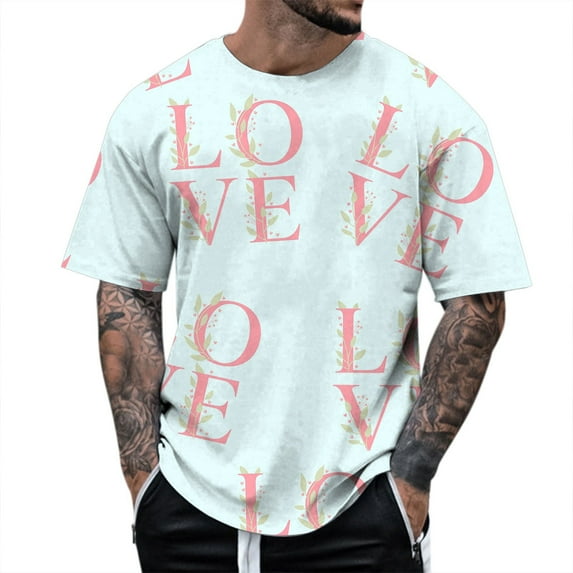 Uuszgmr Men Shirts Male Valentine'S Day Love Letter Print Short Sleeve T Shirt Pullovera Gift For A Boyfriend And Husband,Size:S-2XL