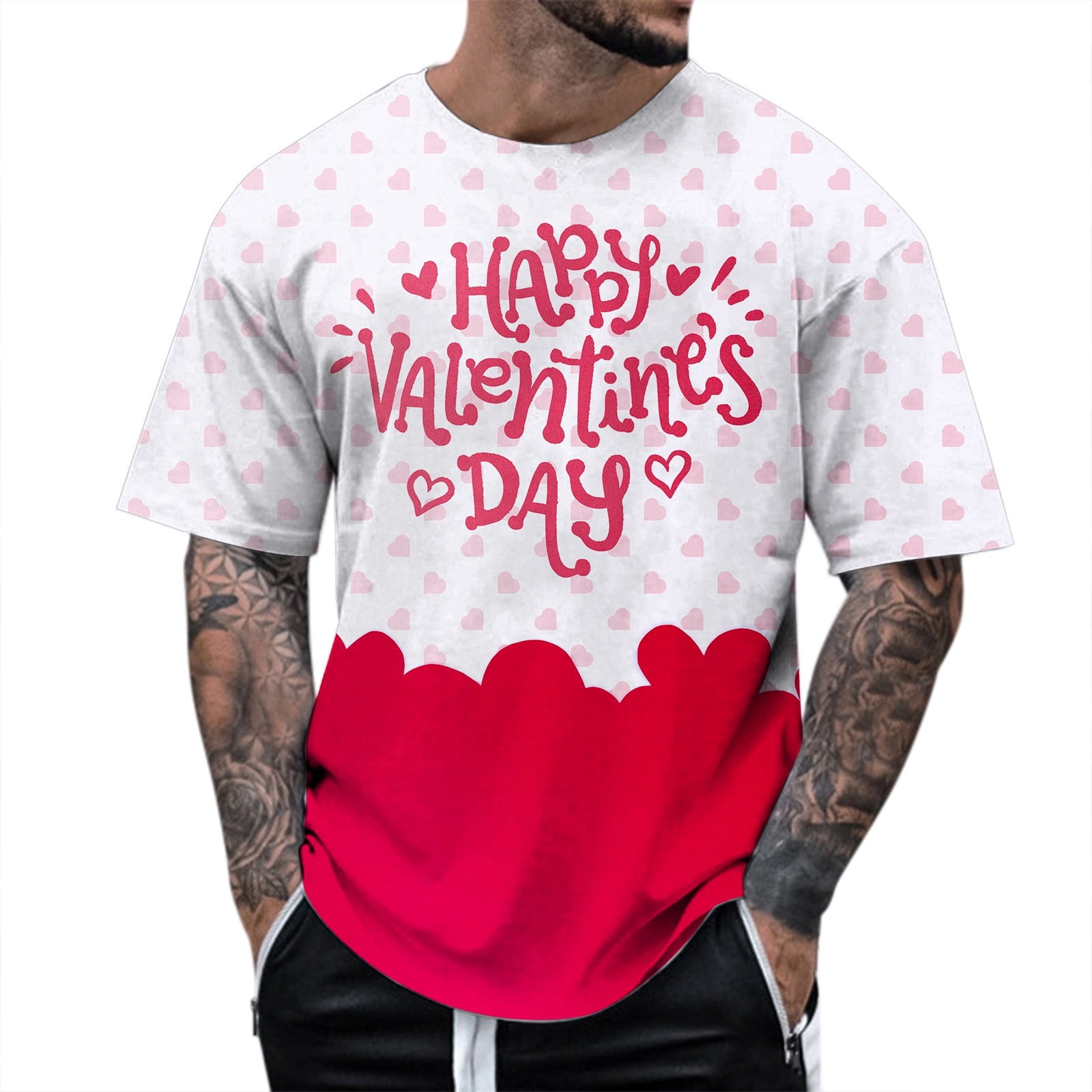 Uuszgmr Men Shirts Male Valentine'S Day Love Letter Print Short Sleeve ...