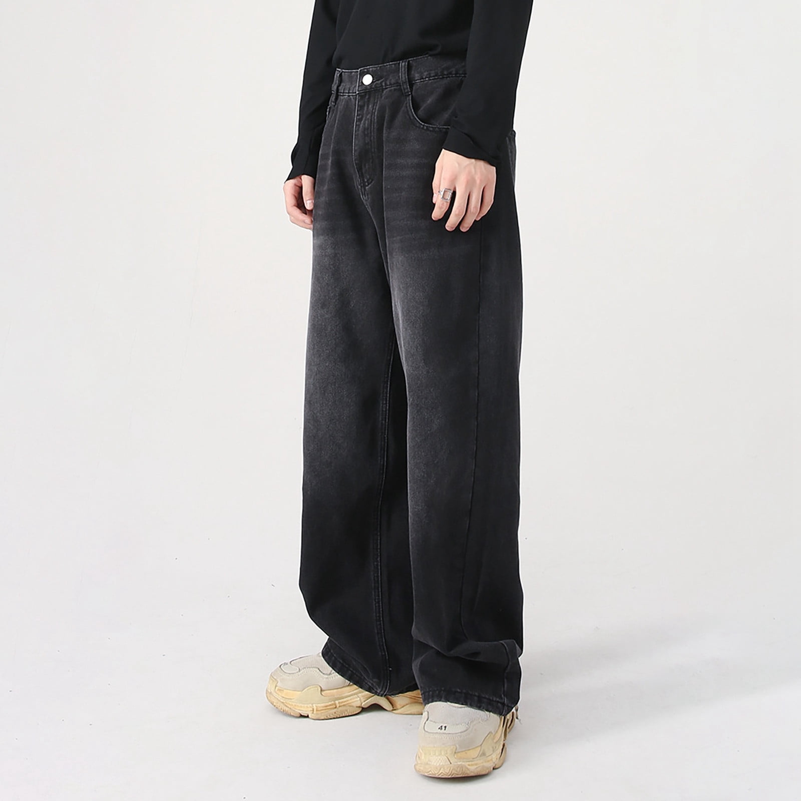 Uuszgmr Mens Jeans Elastic Waist Relaxed Fit Jeans Straight Leg Stretch Comfort Denim Jeans,M