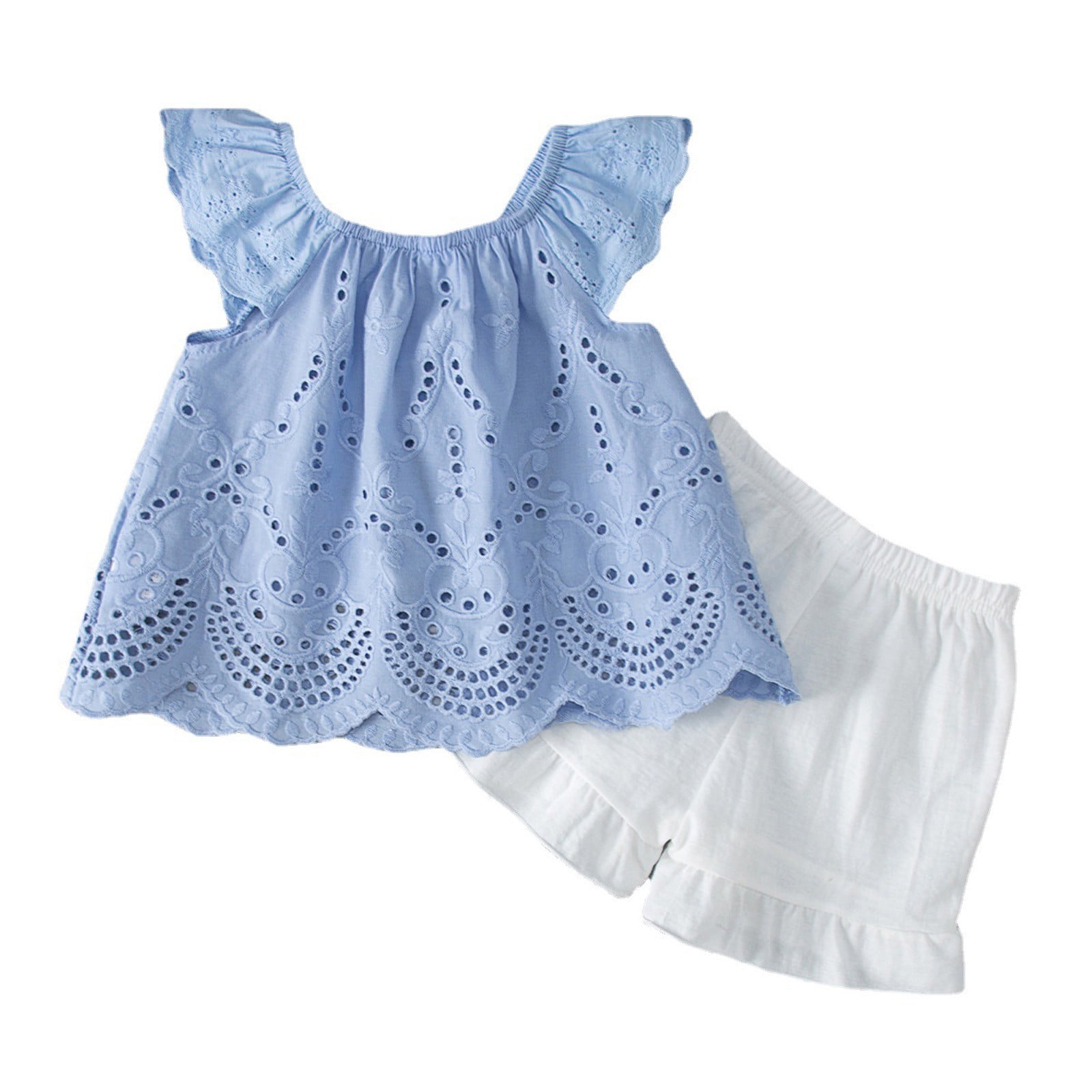 Girl’s 2-Piece Summer Outfit Set – Short Sleeve Bow Tee & Biker Shorts, Cute Casual Play Clothes