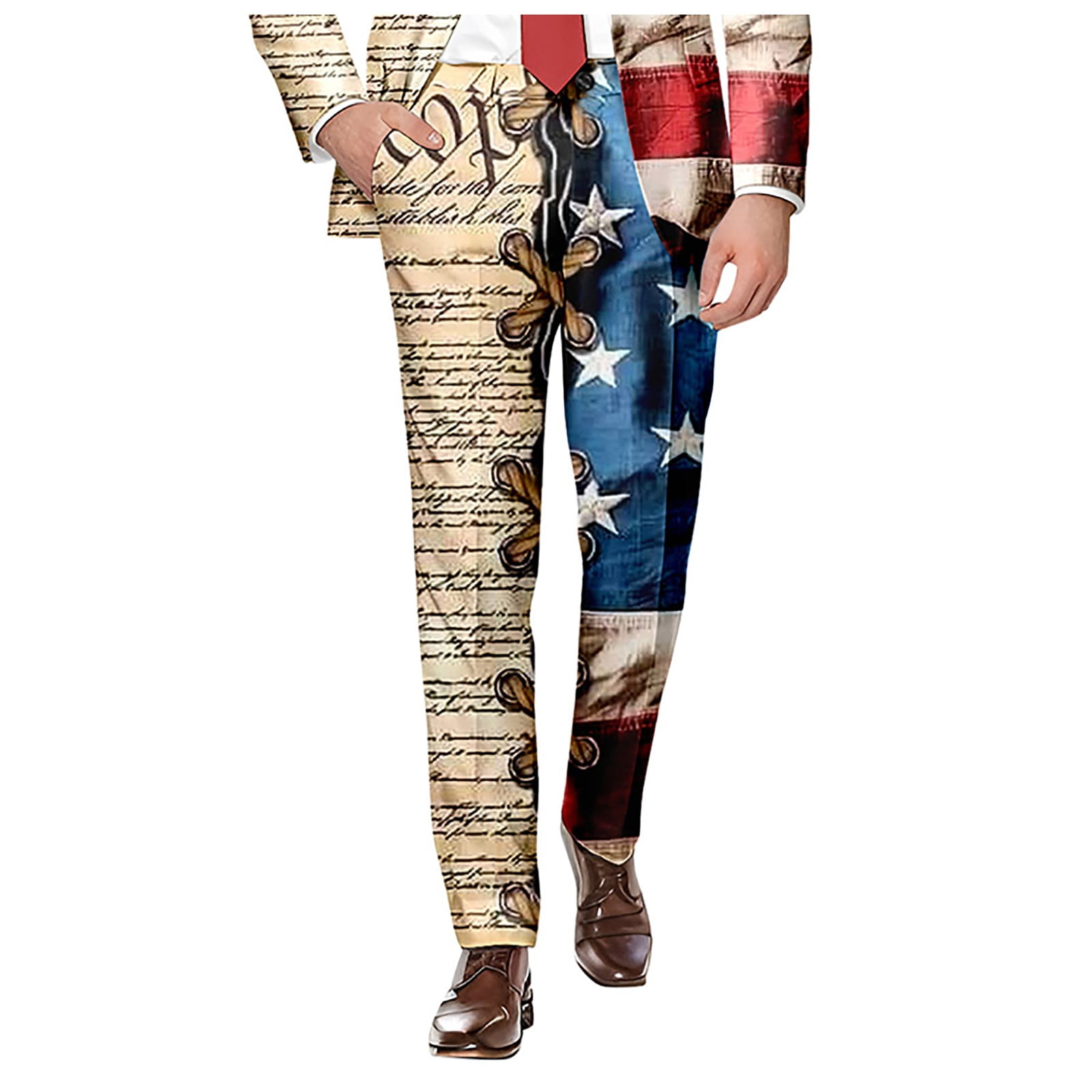 ZHUASHUM Pants For Mens 4Th Of July Multicolor Slim Leg