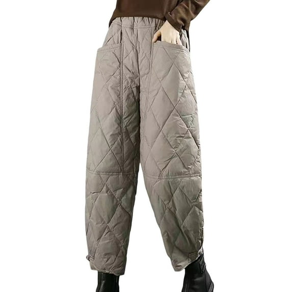Uuszgmr Pants For Womens Ladies Retro Literary Solid Color Down Pants Wiith Diamond Checkered Line And Disc Buckle Windproof Warm Casual Pants Daily Comfortable Trousers