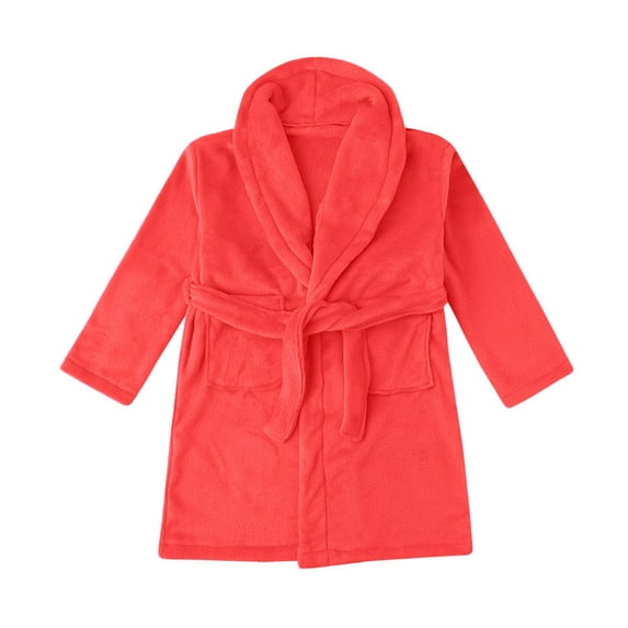ZHUASHUM Round Neck Solid Color Long Sleeves Toddler Towel Solid Color Sleepwear Pajamas Bathrobes Flannel Night-Gown Outfits Set Red 6-8 Years