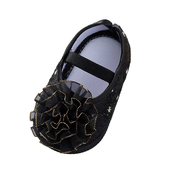 Uuszgmr Shoes For Infant Girls Shoes Little Child Sole Princess Toddler Flowers Shoes Soft Cute Baby Shoes Black.Size:3-6 Months
