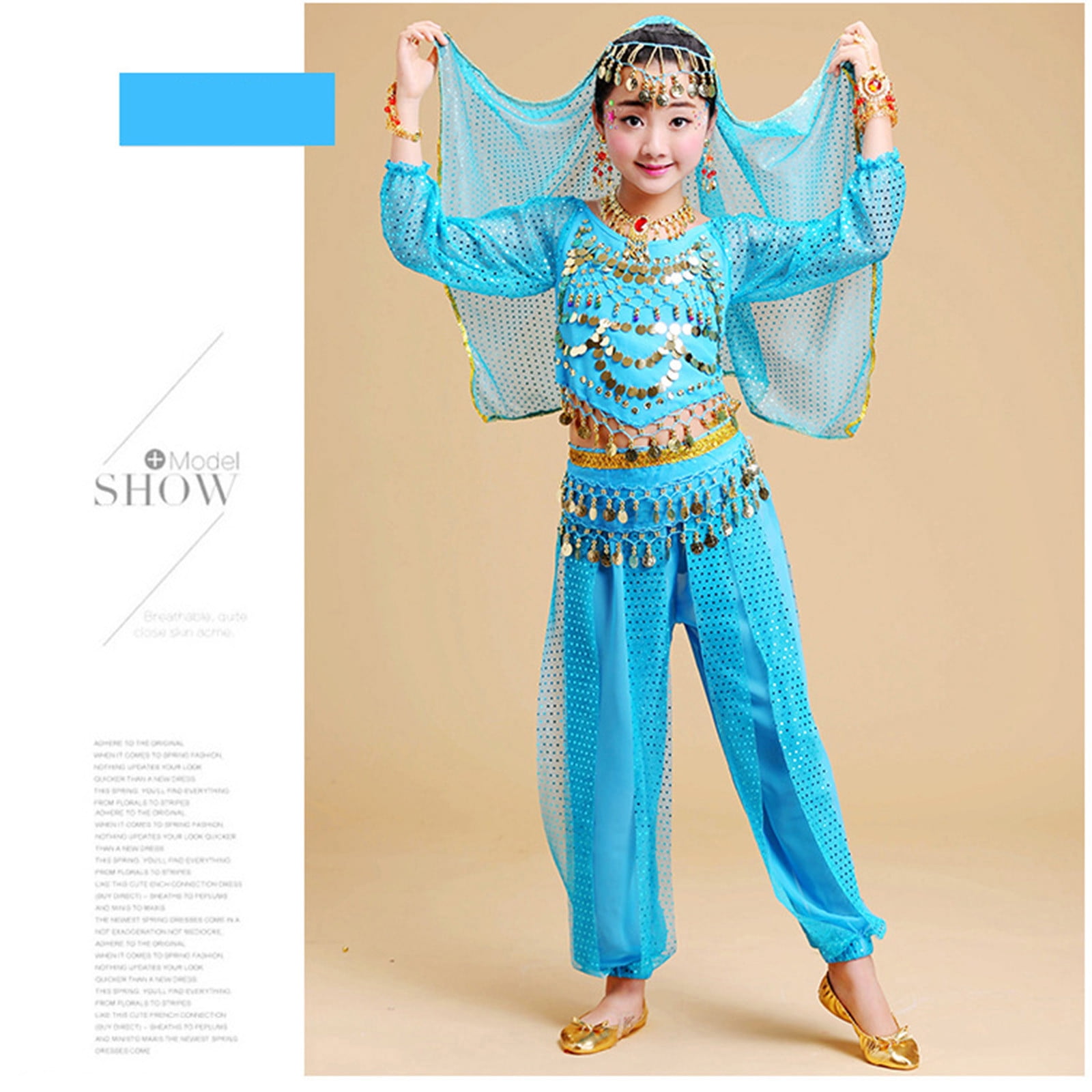 ZHUASHUM Spring Outfits For Girls 7-8 Years Solid Color Short Sleeve Belly  Dance Sequin Dance Dress Wear Carnival Sets Sky Blue - Walmart.com