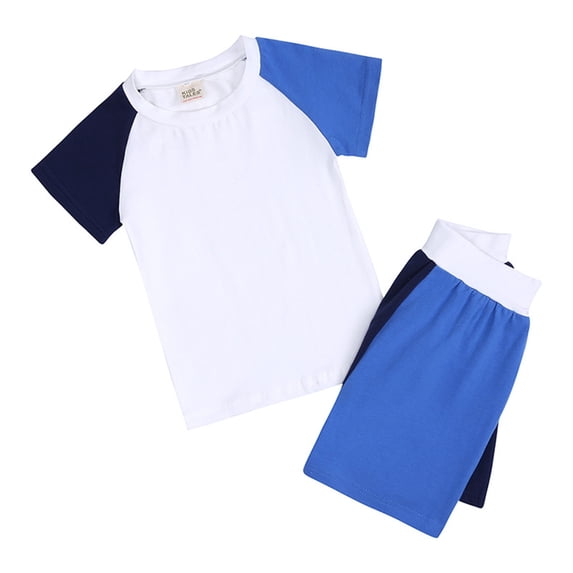 Uuszgmr Summer Outfits For Girls New Lapel Color Collision Short Sleeved T-Shirt Sweatpants Cute Girl Clothes Set Blue 9-10 Years