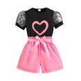 thumbnail image 1 of Uuszgmr Summer Outfits For Girls Solid Color Short Sleeve Heart Prints Round Neck Tops Casual Pants Cute Girl Clothes Set Black 7-8 Years, 1 of 9