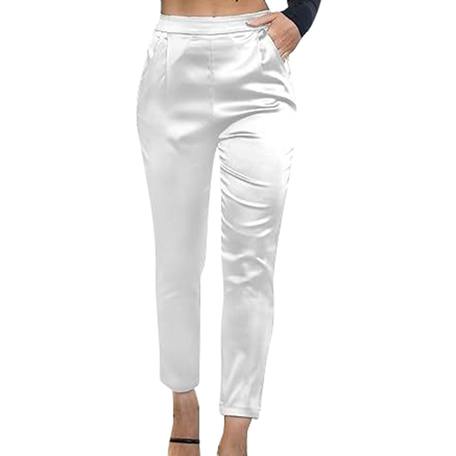 パンツ Women Straight Pants LV044B623G YAS White ZHUASHUM Sweatpants Women Satin Silky Dress Casual Elastic