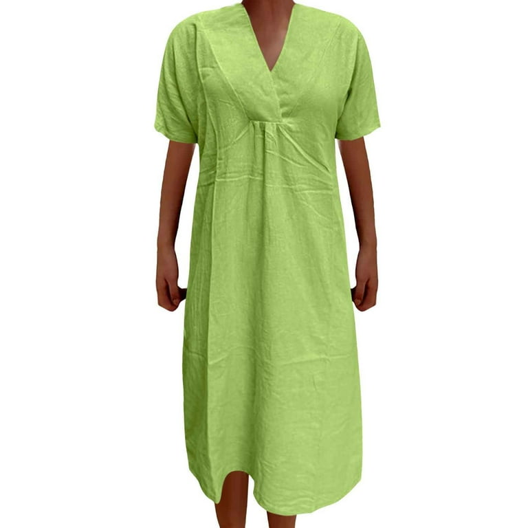 Uuszgmr Women Dress 2024 Trends Ladies Fashion Solid Color Casual V Neck Versatile Loose Short Sleeve Long Dress Gn1 Size Xxl Walmart