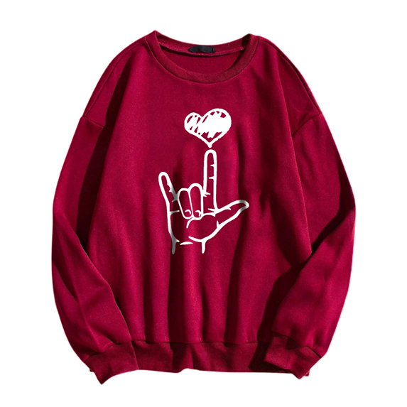 Uuszgmr Women Sweatshirts Trend 2024 Comfortable Casual Valentine Day Simple Love Printed Round Neck Long Sleeve Hoodless Top Gift For Couple ,Size:Xl