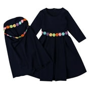 Uuszgmr dresses for teens Long Hijab Dress Sleeves Baby Long with Abaya Embroider Kids Skirt baby easter clothes for girls Dark Blue