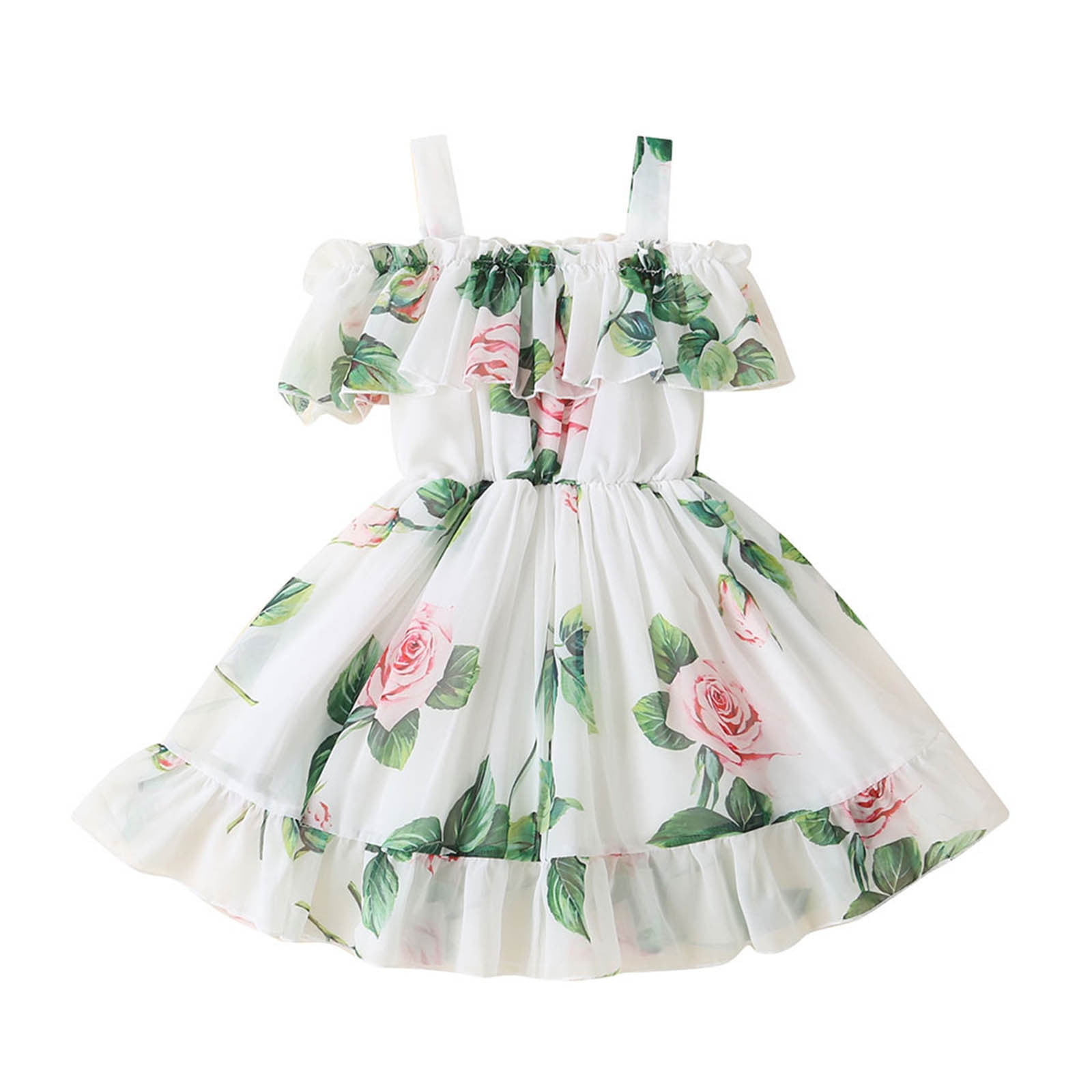 Uuszgmr princess dresses for girls Casual Kids Dress Floral Girls Toddler Print Ruffle Baby Party Skirt easter clothes Green,Size:1-2 Years