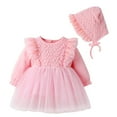 thumbnail image 1 of ZHUASHUM princess dresses for girls Kids Toddler Girls Solid Spring Winter Lace Long Sleeve Tulle Dress easter clothes Pink,Size:12-18 Months, 1 of 7