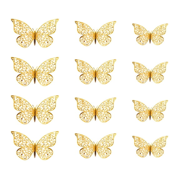 Uutvery 12 Pieces 3D Butterfly Wall Stickers, Butterfly Decorations with Metallic Texture, For Birthday Party Wedding Home Decor, Removable Adhesive Easy Apply