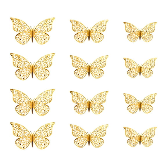 Uutvery 12 Pieces 3D Butterfly Wall Stickers, Butterfly Decorations with Metallic Texture, For Birthday Party Wedding Home Decor, Removable Adhesive Easy Apply