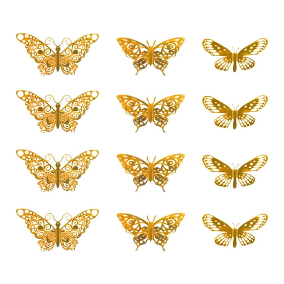 Uutvery 12 Pieces 3D Butterfly Wall Stickers, Butterfly Decorations with Metallic Texture, For Birthday Party Wedding Home Decor, Removable Adhesive Easy Apply