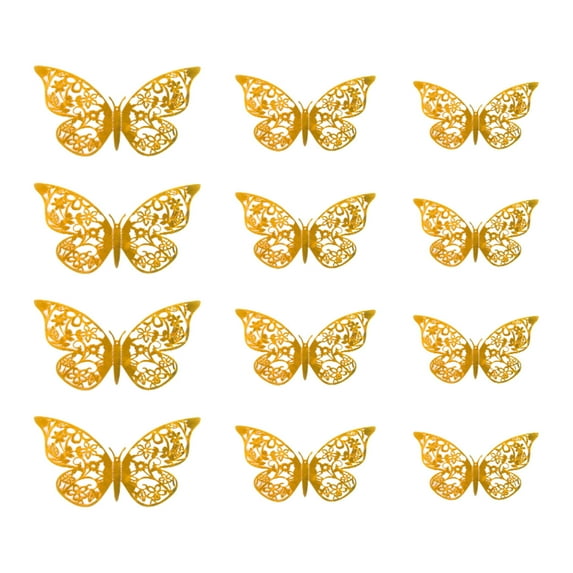 Uutvery 12 Pieces 3D Butterfly Wall Stickers, Butterfly Decorations with Metallic Texture, For Birthday Party Wedding Home Decor, Removable Adhesive Easy Apply