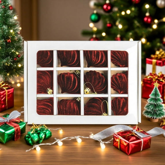 Uutvery 12Pcs Flocked Christmas Balls Ornaments Shatterproof Plastic Xmas Tree Decorations Hanging Ball Pendants 2.36In for Home Holiday Party Wedding Decor Red