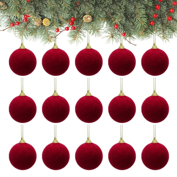Uutvery 12Pcs Velvet Christmas Balls, 2.4 Inch Flocked Christmas Tree Ornaments, Brown Shatterproof Plastic Xmas Decorative Hanging Balls for Rustic Home Decor